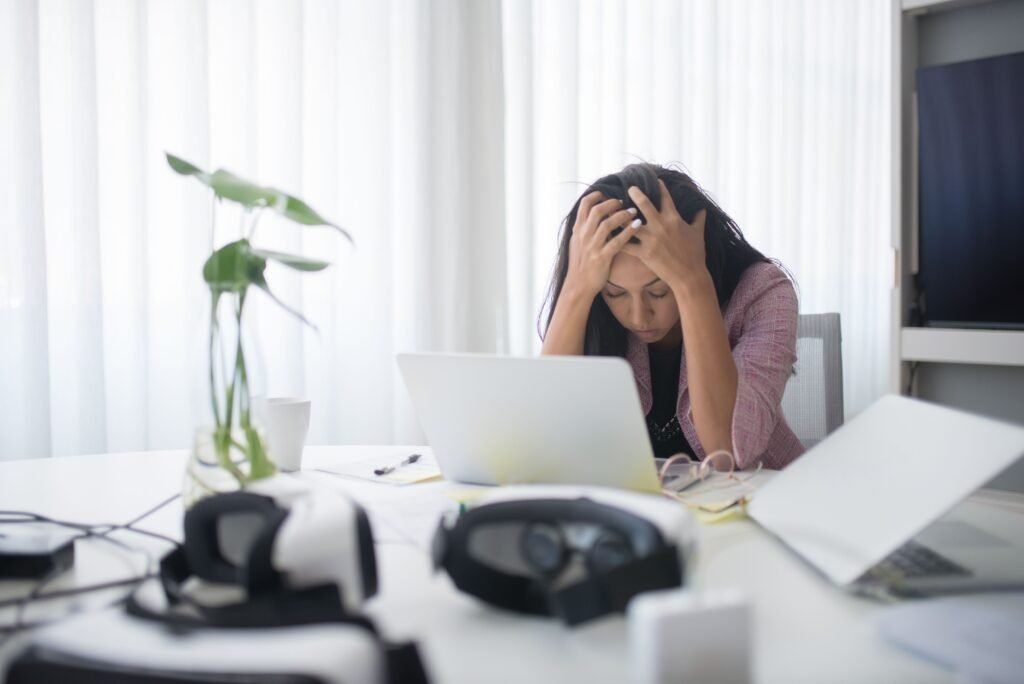 woman tired low energy sitting at home